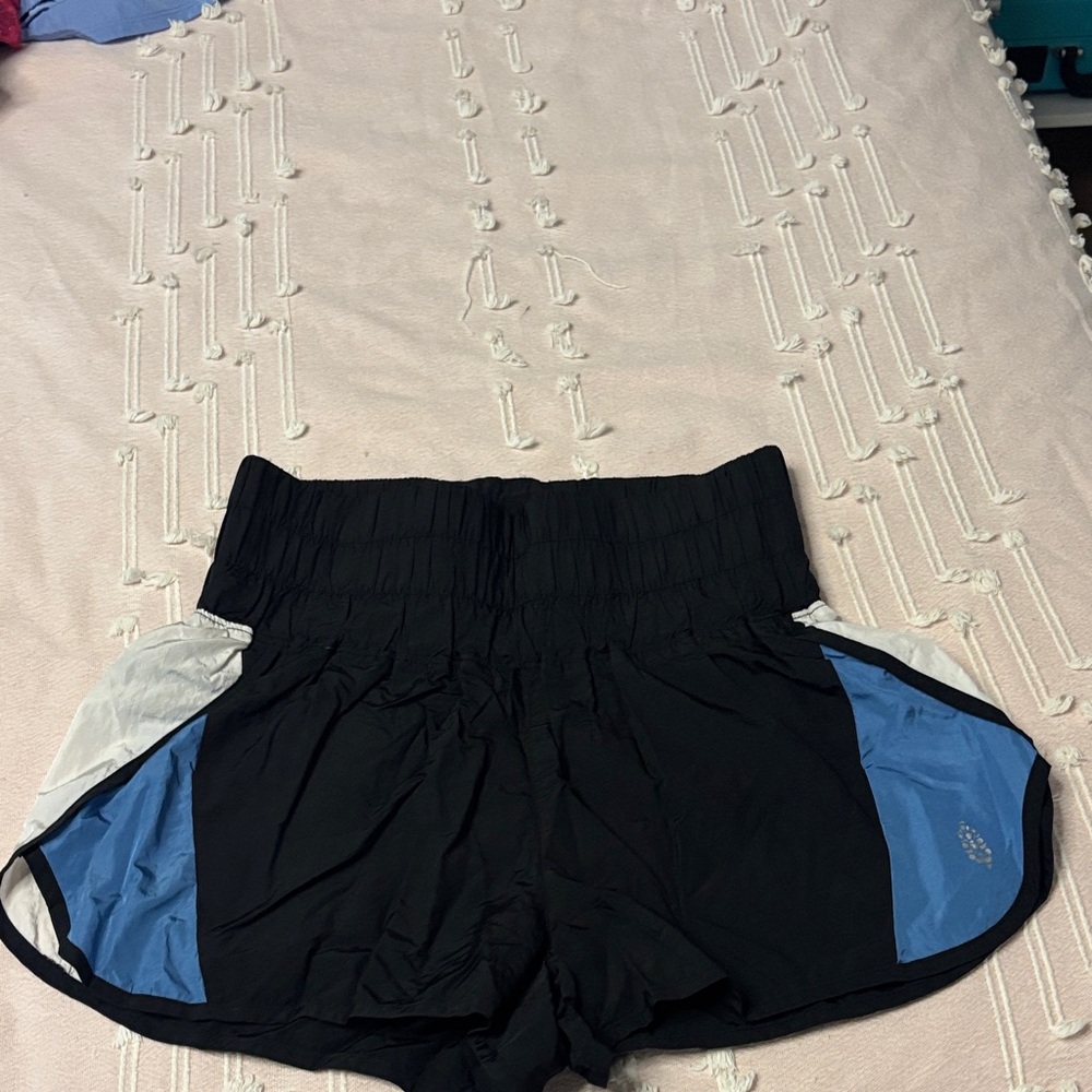 FP Movement by Free People Black Athletic Shorts with Blue and White Panels